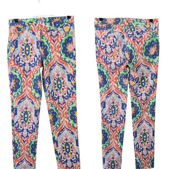 J. McLaughlin Lexi Midi Oahu Green Coral Blue Pastel   Mid Rise Pants Jeans 4 28 - Picture 1 of 2